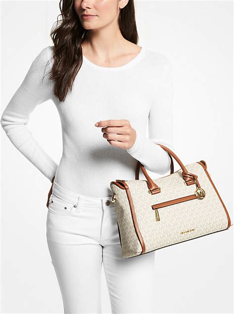 michael michael kors carine large logo satchel|michael kors carine satchel.